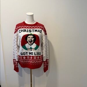 From the Movie “elf” Festive Red and White Christmas Sweater